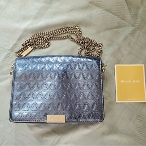 Michael Kors Metallic Navy Quilted Chain Crossbody